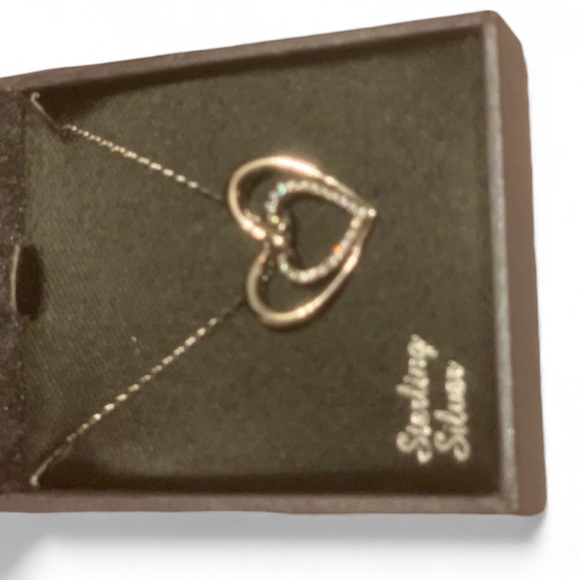 NEW Diamond Sterling Silver Diamond Heart Necklace 16"-18" Chain NWT style 2 - Picture 7 of 8